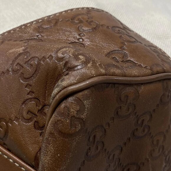 Auth GUCCI Guccissima 161820 Cream Dark Brown Canvas Leather Boston Bag - Picture 8 of 16